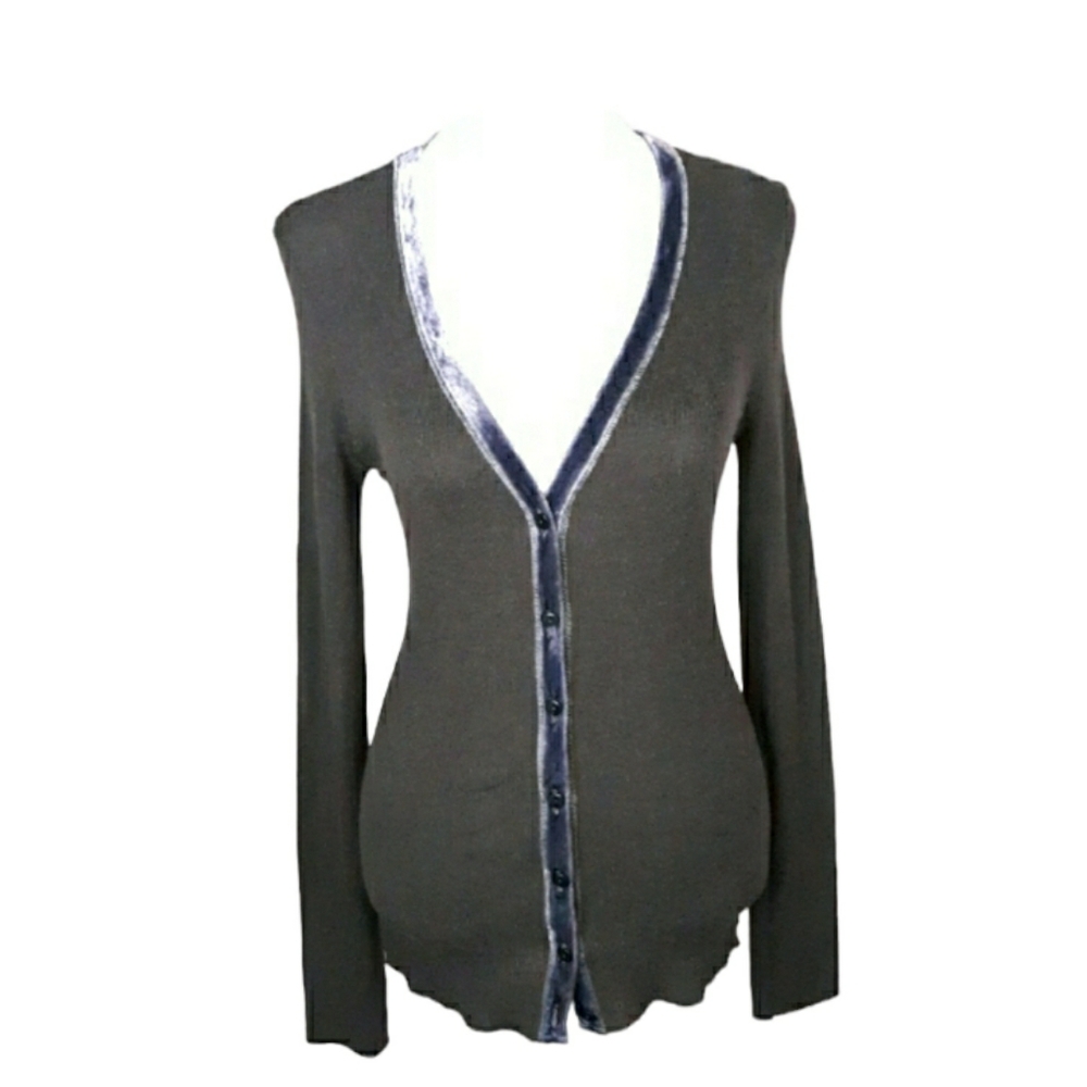 LIN'N LAUNDRY Slim Ribbed Knit Alpaca Blend Cardigan L Gray NWOT